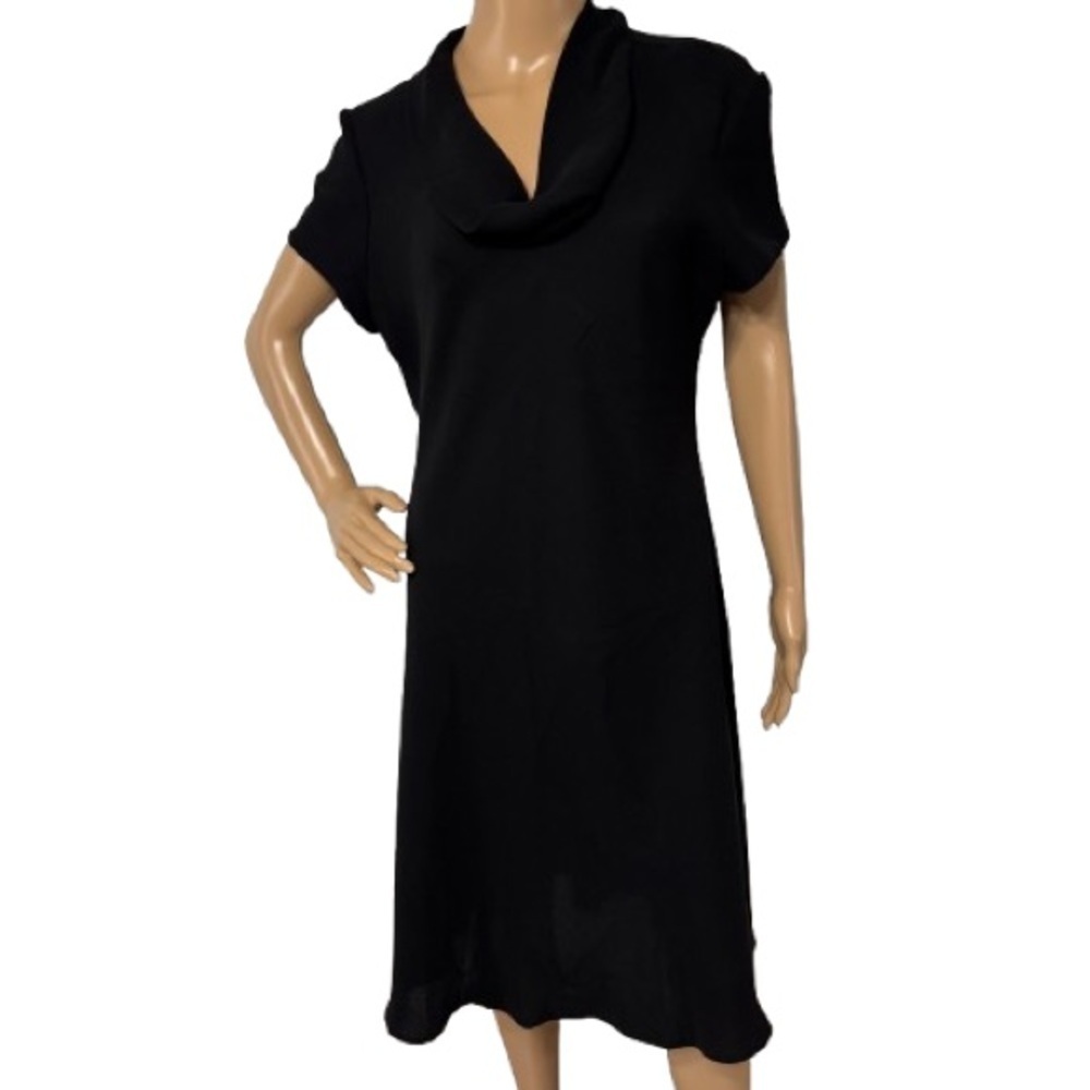 Vintage 70/80s Contemporary Black Cowl Neck Knee Length Dress Size L Size 16